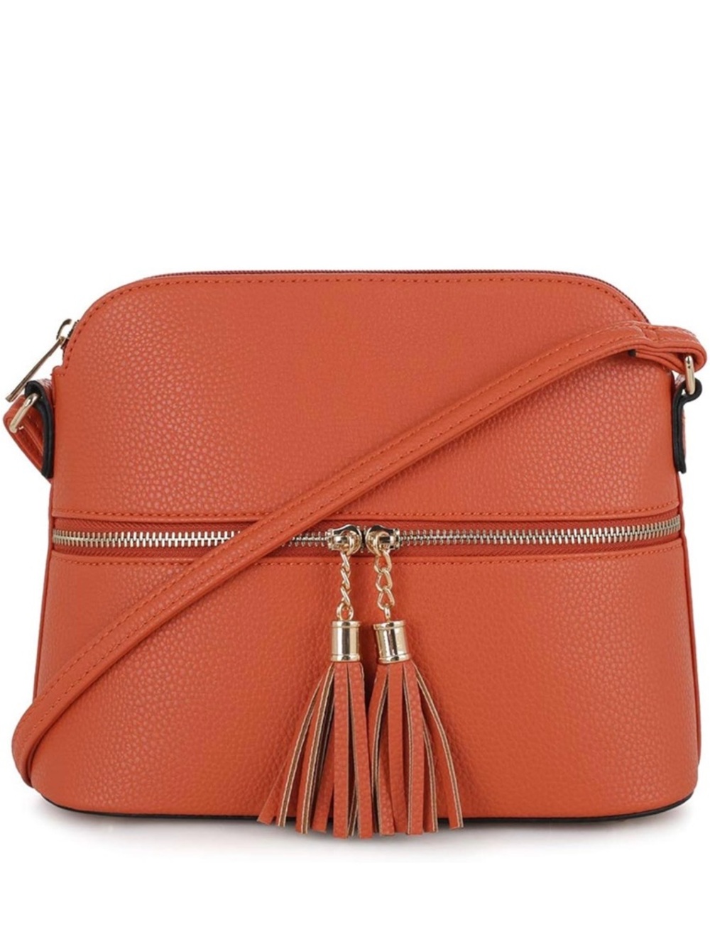 Pebbled Orange Tassel Crossbody Shoulder Bag